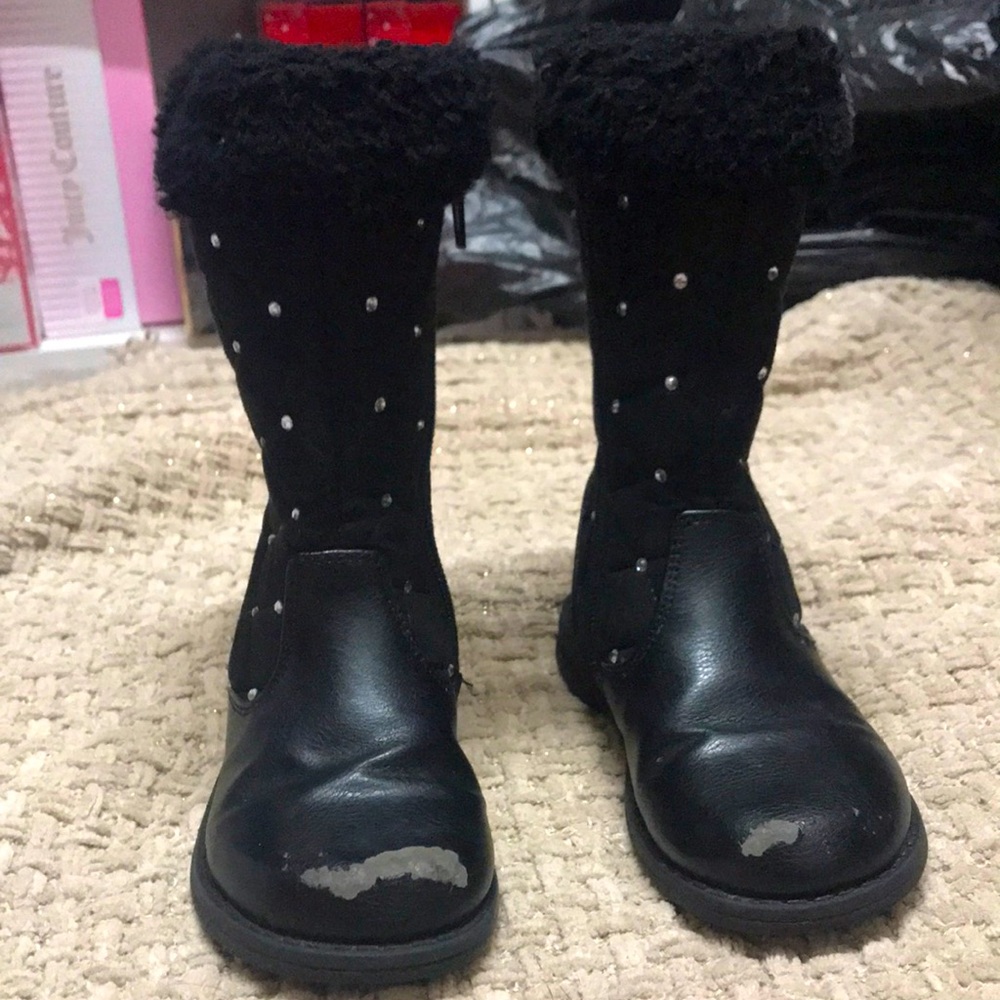 Black Fur-Trimmed Kid’s Boots